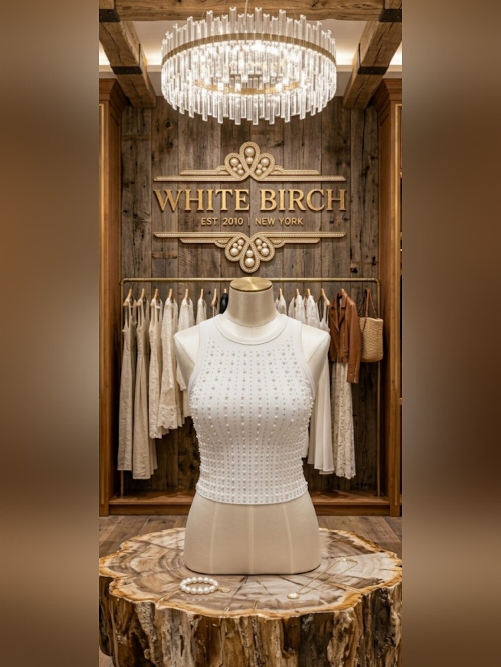🤍NWOT White Birch Pearl & Rhinestone Studded Sleeveless Crop Top - Size L 🤍